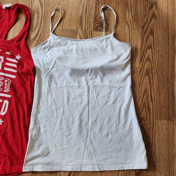 2 Tank Tops Size Large Red Racerback White Cami Top Self Bra - Picture 3 of 9